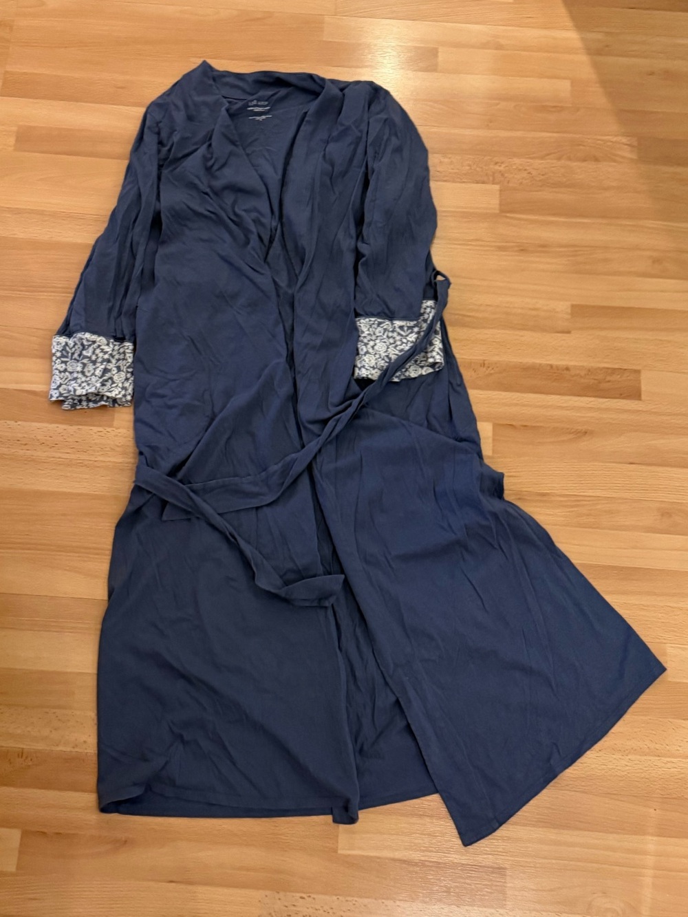 J. Jill dusty blue Wrap Robe with Printed Cuff Detail